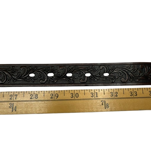 Tony Lama Kids LITTLE TEXAS Tooled Leather Western Belt USA Size 28 Top Grain - Picture 9 of 11